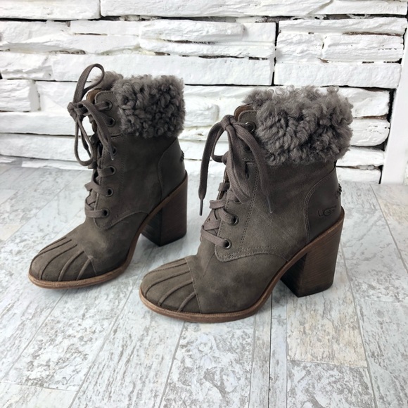 UGG Jaxon Cuff Lace Up Heeled Bootie Suede - Picture 7 of 8